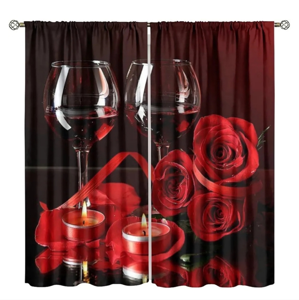 Wine Curtains, Red Rose Wine Romantic Floral Flower Love Pattern for Room Decor